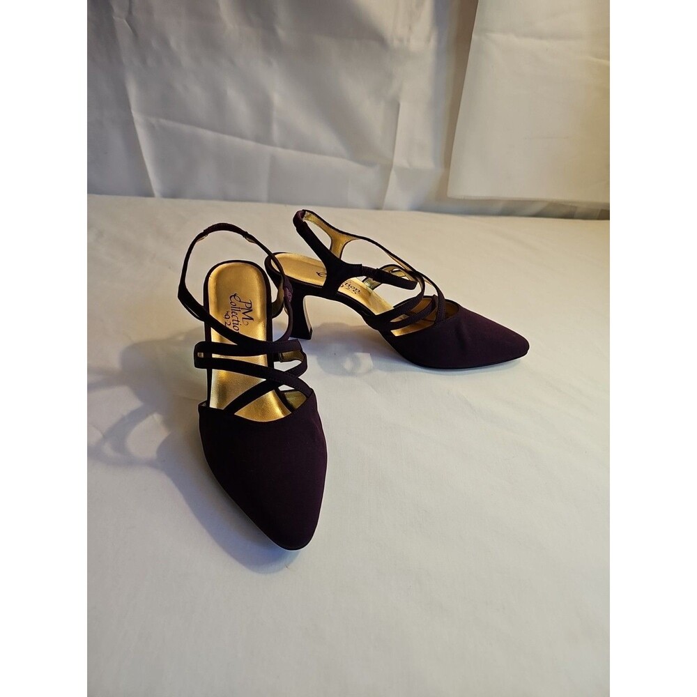PM Collection 925 Women's Purple Fabric Bonded Leather Slingback Heels, Size 7 M